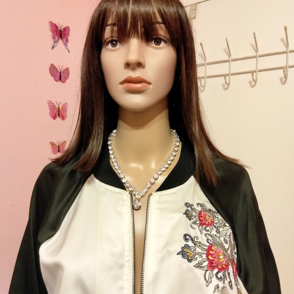 IZ Byer Embroidered Zipper Jacket (necklace not included)